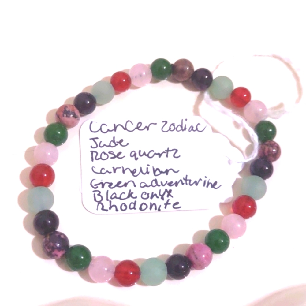 HAND CRAFTED ZODIAC SIGN CANCER CRYSTAL BRACELET 6MM 7INCH - Picture 2 of 3